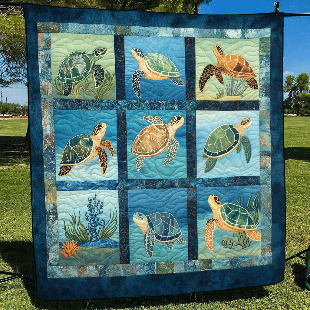 Turtle Tide Quilted Blanket Bed Room Art Sea Turtle Gifts For Him