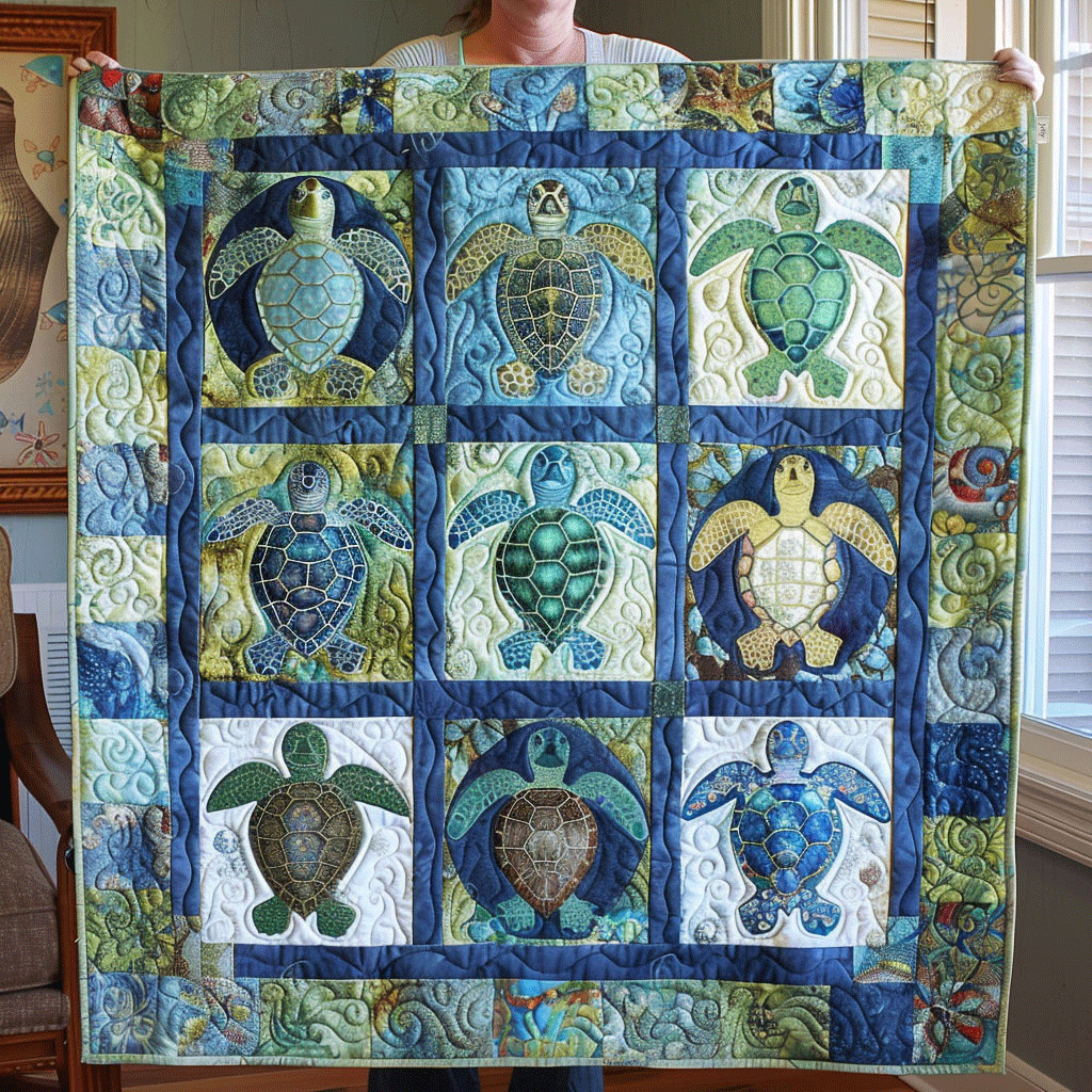 Turtle Tide Quilted Blanket Bed Room Decoration Sea Turtle Gift Ideas