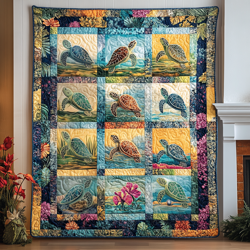 Turtle Tide Quilted Blanket Bedspreads Gift Ideas For Sea Turtle Lovers