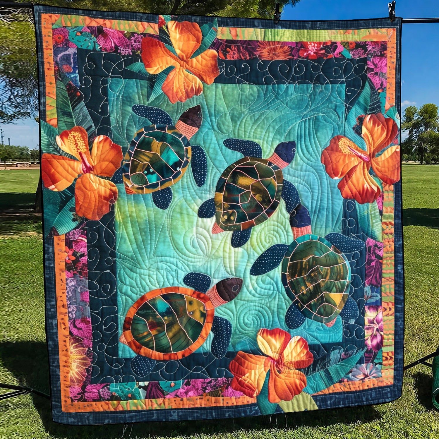 Turtle Trek Quilted Blanket Over The Bed Decor Gifts For Sea Turtle Lovers