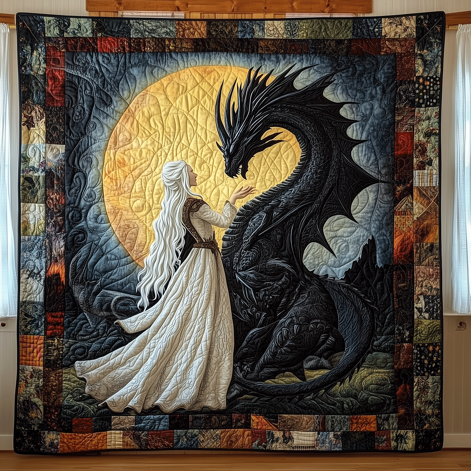 Twilight Dragon Queen Quilted Blanket Nice Bed Sheet Sets Dragon Father's Day Gifts