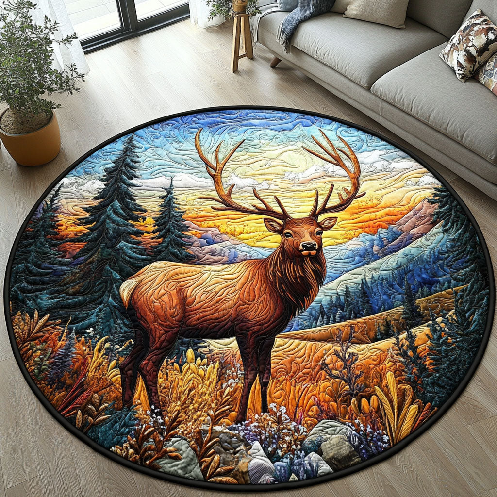 Twilight Elk Quilted Round Mat Outdoor Entryway Decor Cute Christmas Tree Skirts