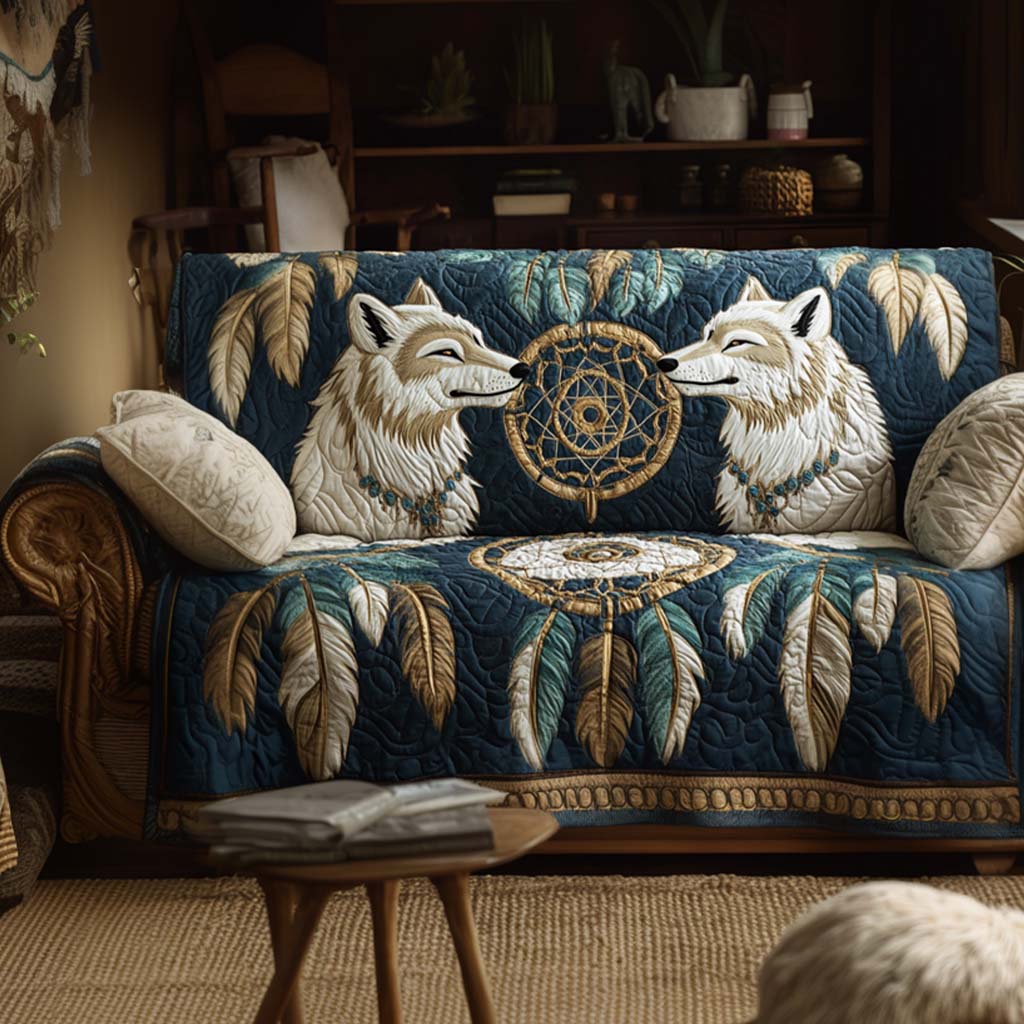 Twin Howl Quilted Sofa Cover Sofa Chaise Cover Unique Native American Gifts