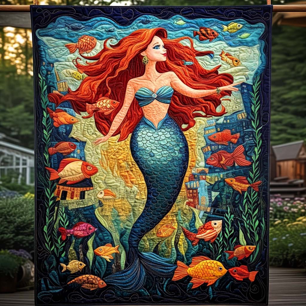 Underwater Dreamscape Quilted Blanket Boho Bedroom Furniture Best Gifts For Mermaid Lovers