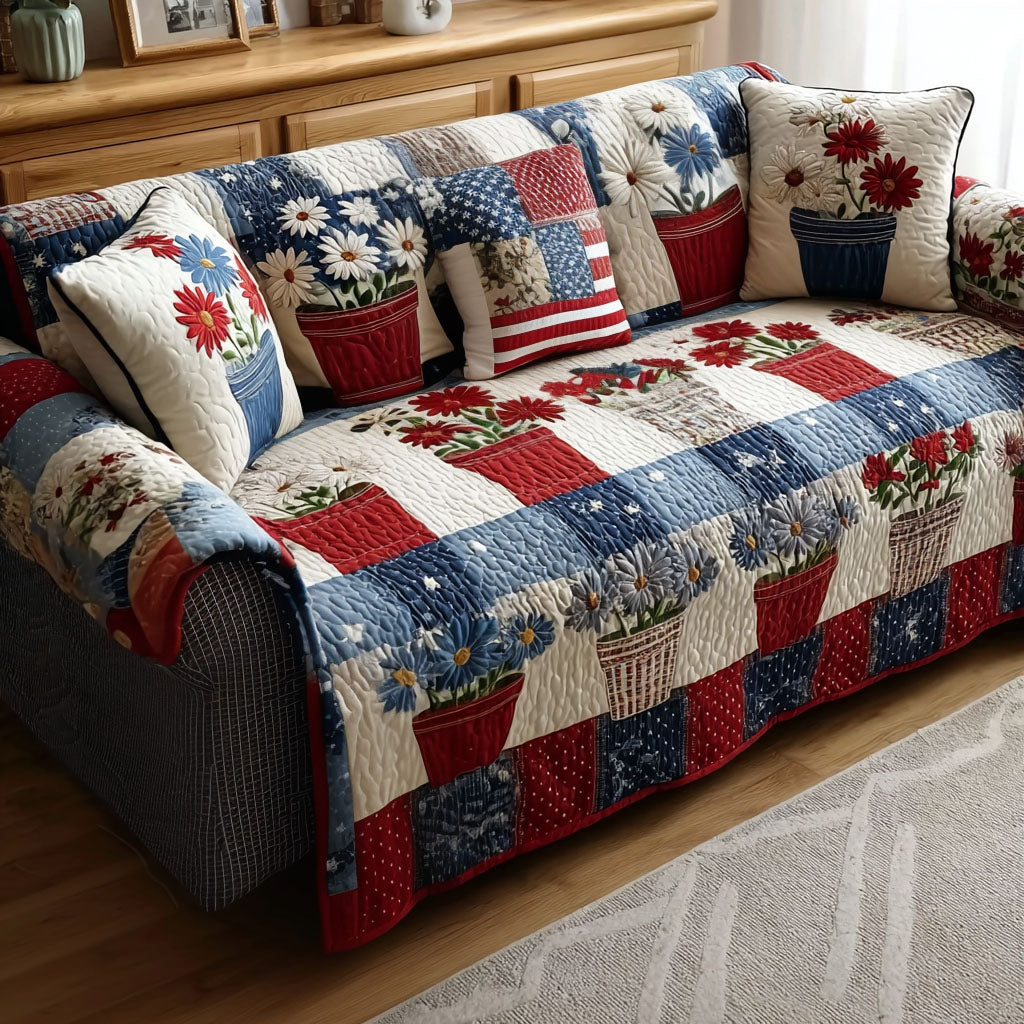 Union Bloom Quilted Sofa Cover House Decor 4Th Of July Gift Ideas
