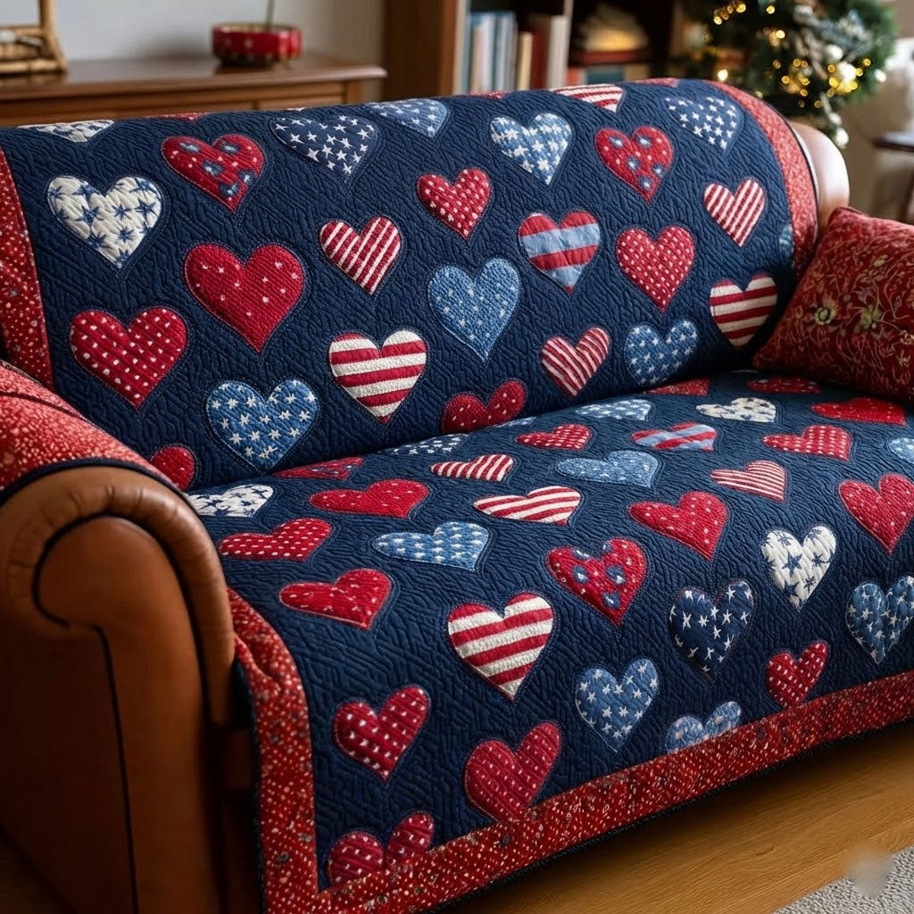 Union Spirit Quilted Sofa Cover Sofa Blanket Cover Patriots Gifts For Dad