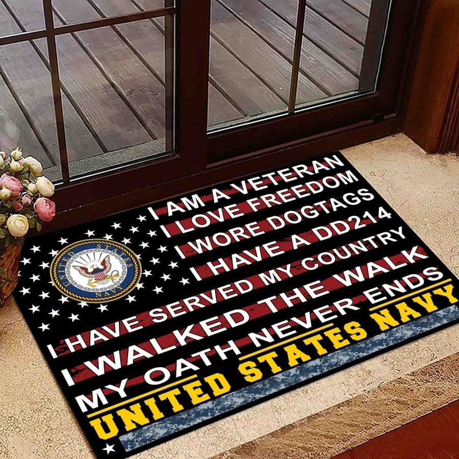United States Navy Veteran Doormat Patriotic Welcome Mat USN Merch 4th Of July Gifts