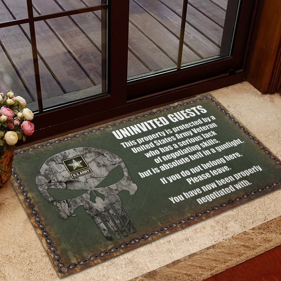 US Army Veteran Doormat Uninvited Guests Funny Welcome Mats US Navy Merch Veteran Day Gifts