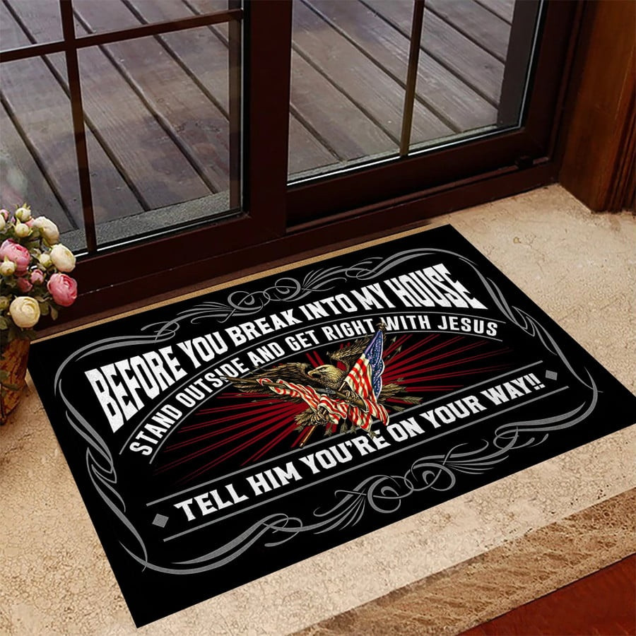 US Veteran Before You Break Into My House Doormat Patriotic Welcome Mat 4th Of July Gifts
