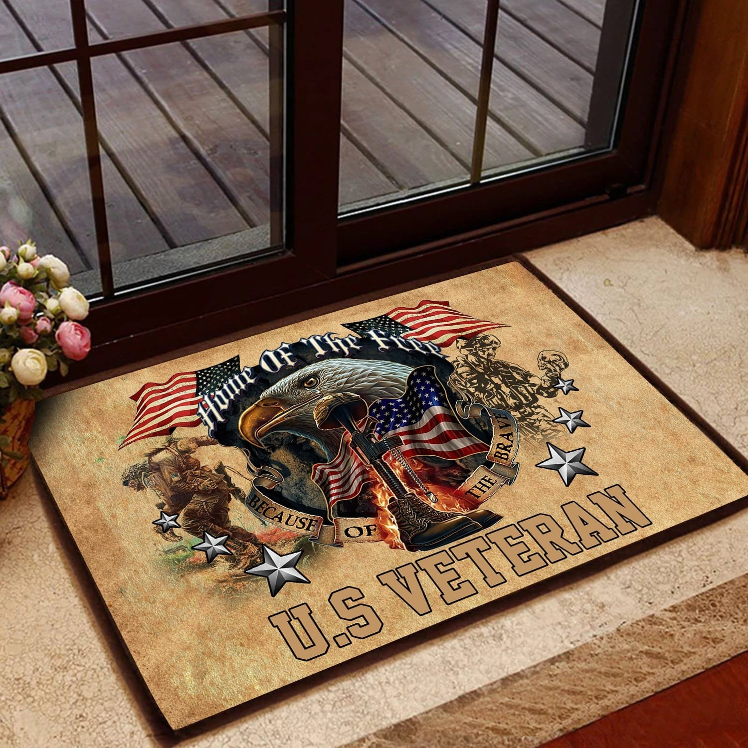 US Veteran Doormat Home Of The Free Because Of The Brave Welcome Mat Patriotic Home Decor