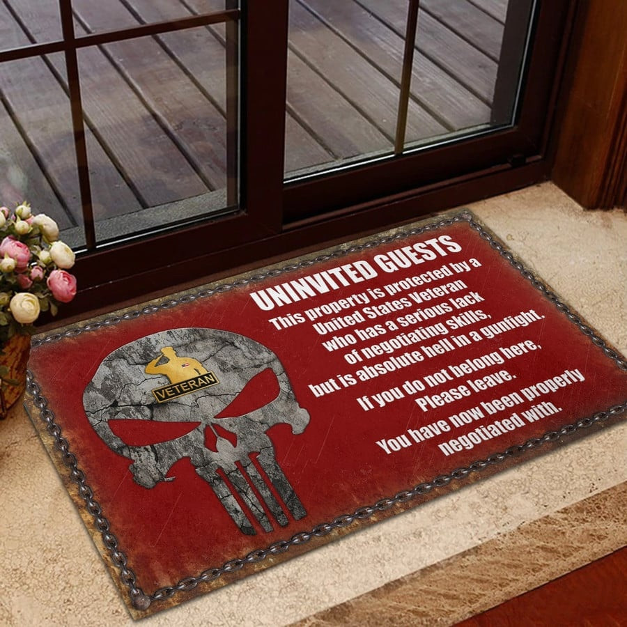US Veteran Doormat Uninvited Guests Funny Welcome Mats Entryway Decor Gifts For Veteran