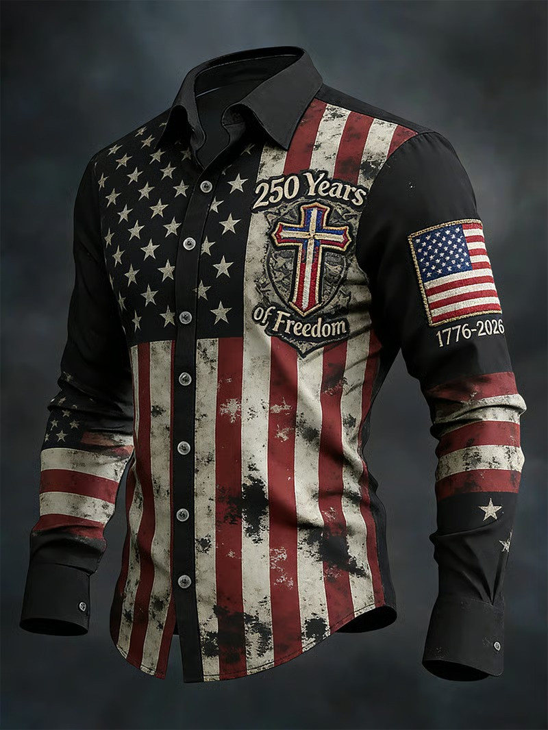 USA 250 Years Of Freedom Button Up Long Sleeve Shirt Patriotic Outfits 4Th Of July Present