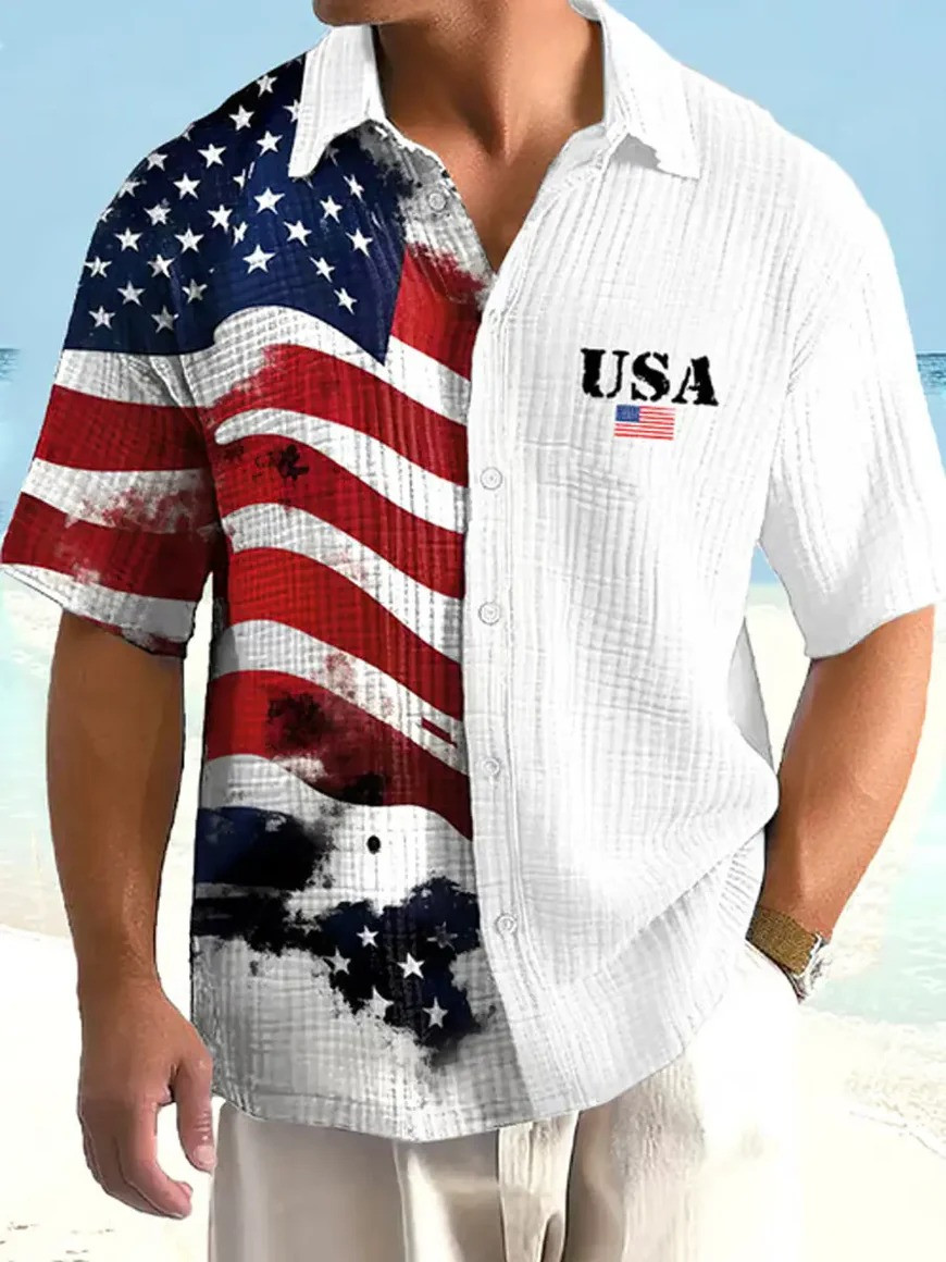 USA Flag Polo Button Shirt Patriotic USA Flag Clothing Independence Day Shirt Gift for Him - Image 2