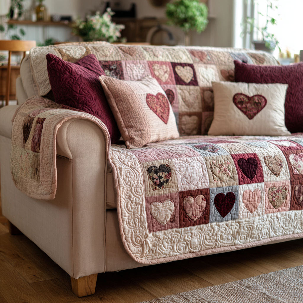 Velvet Hearts Quilted Sofa Cover Sofa Cover Slipcover Valentine Day Ideas For Family