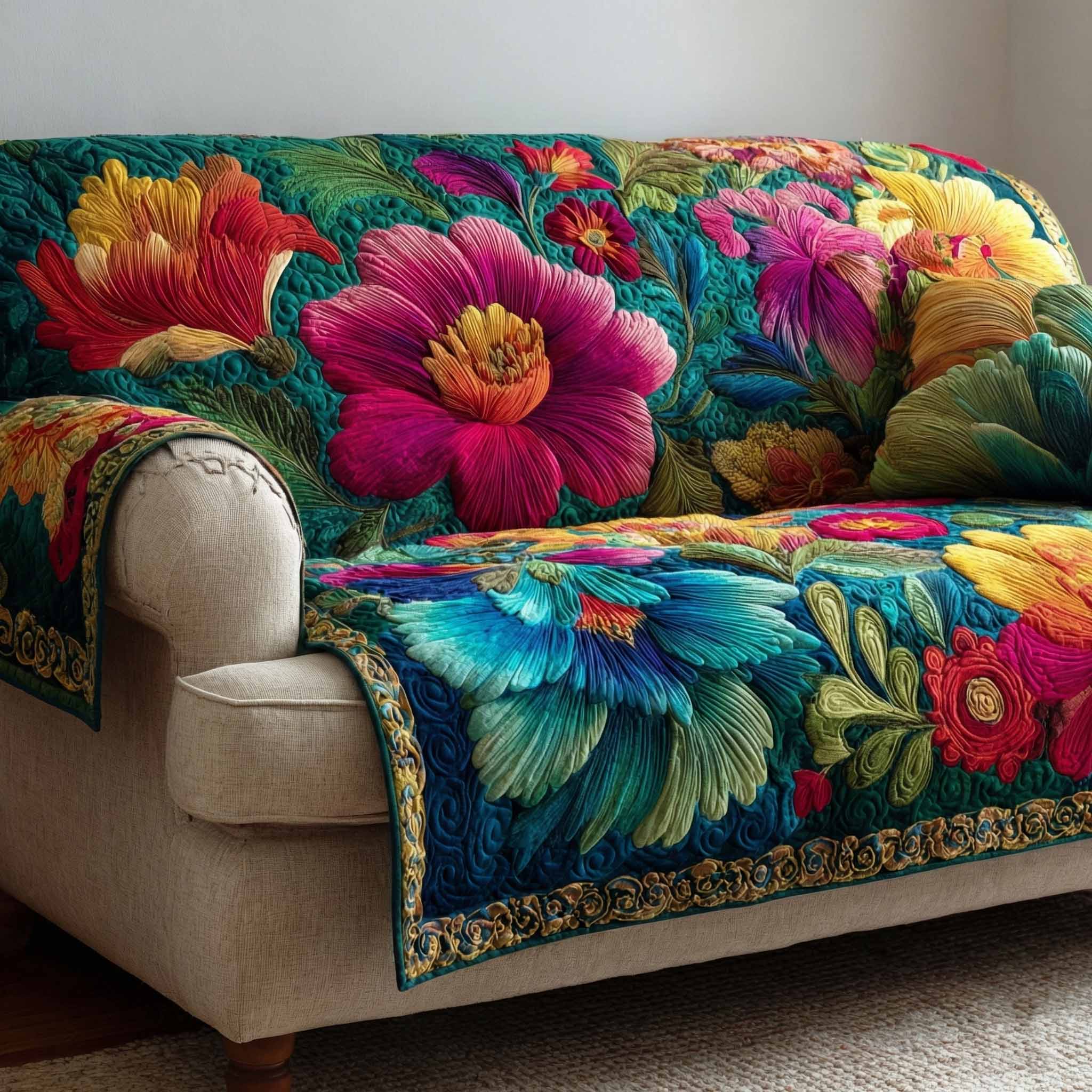 Velvet Peony Quilted Sofa Cover Sofa Protector Mother's Day Gifts