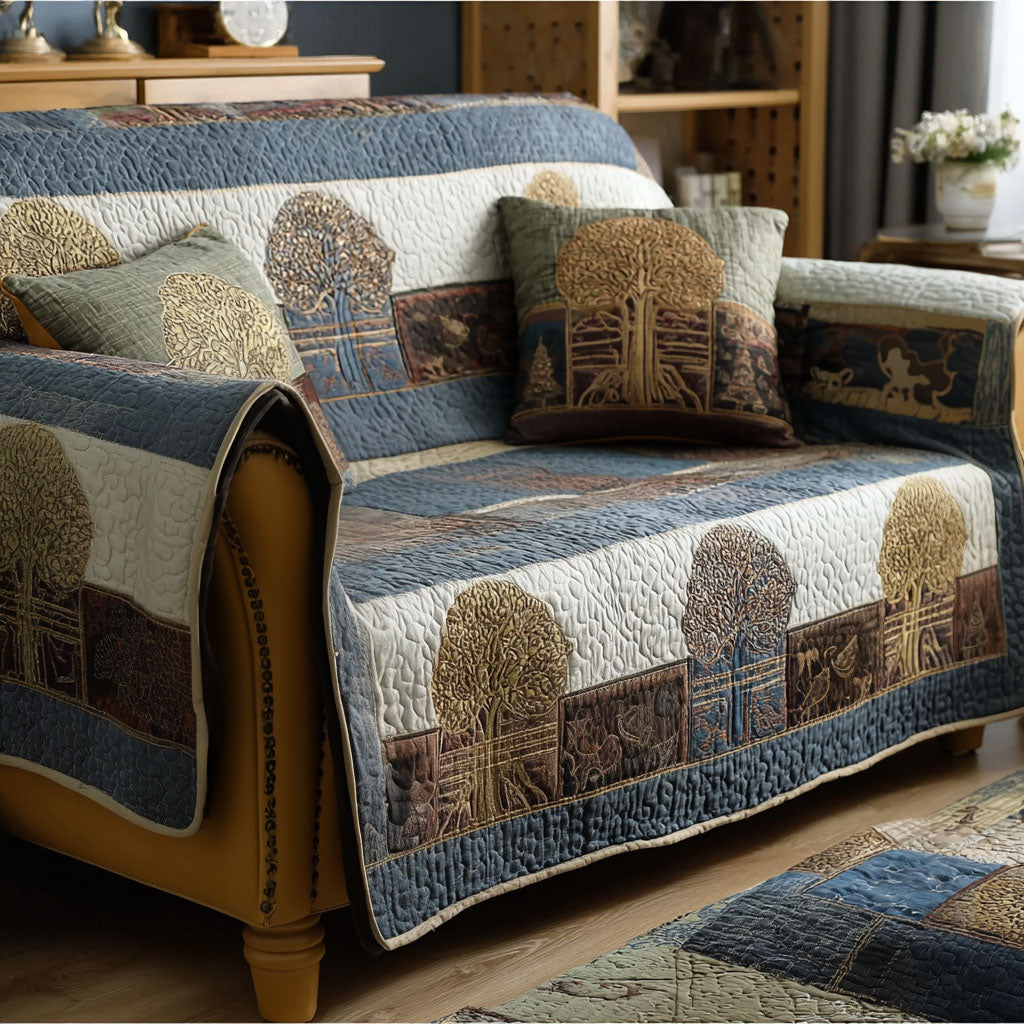 Verdant Promise Quilted Sofa Cover Living Room Design Tree Of Life Gifts Mother'S Day