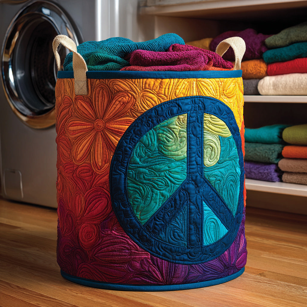 Vibe Hippie Quilted Laundry Basket Practical Quilted Laundry Hamper Gift for Daily Use