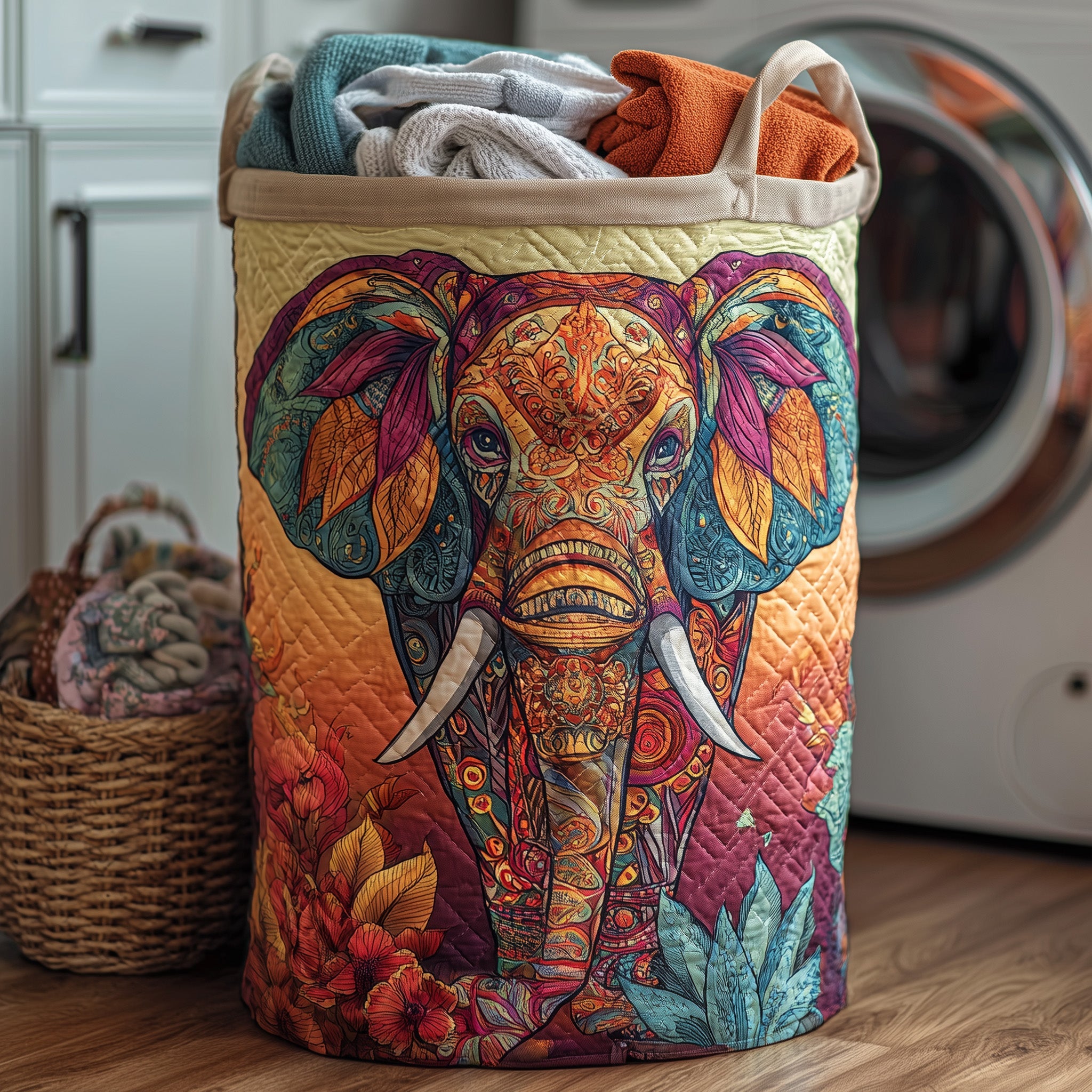 Vibrant Elephant Quilted Laundry Basket Lovely Gifts For Animal Lovers