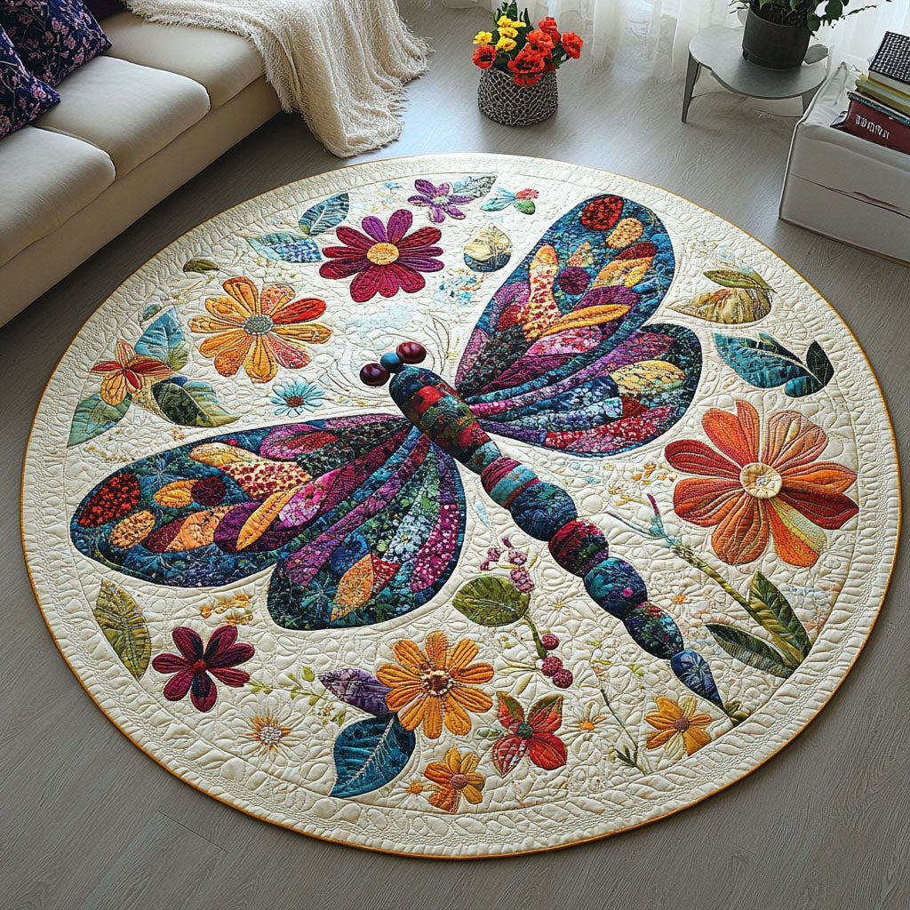 Vibrant Flutter Quilted Round Mat Foyer Decor Ideas Unique Dragonfly Gifts