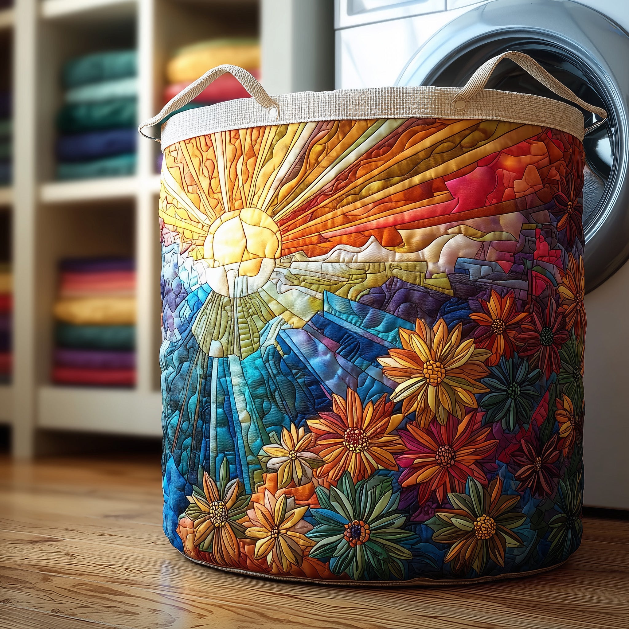 Vibrant Sun Quilted Laundry Basket Beautiful Gifts For Flower Lovers