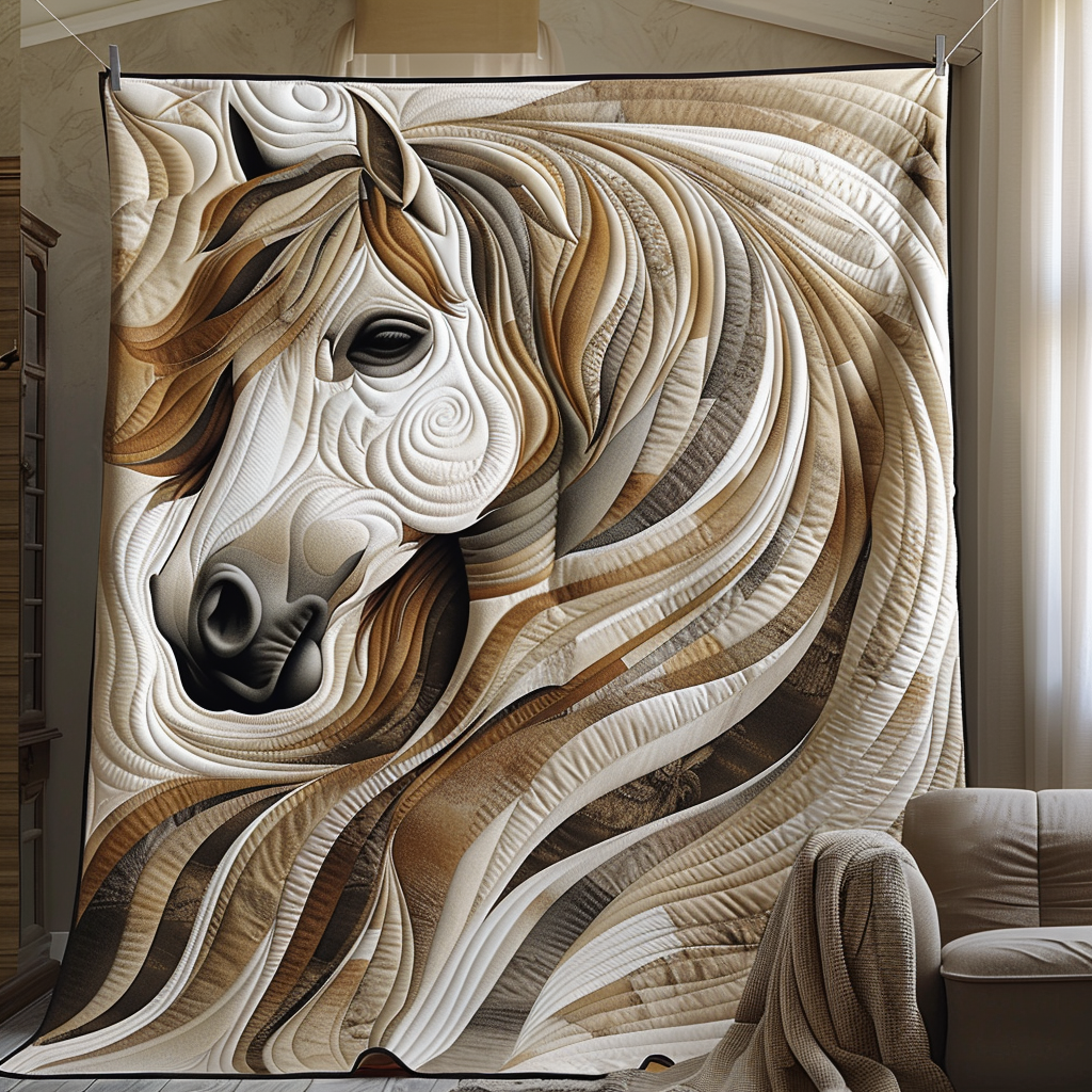Vibrant White Horse Quilted Blanket Bed Bedding Set Simple Father's Day Gift Ideas
