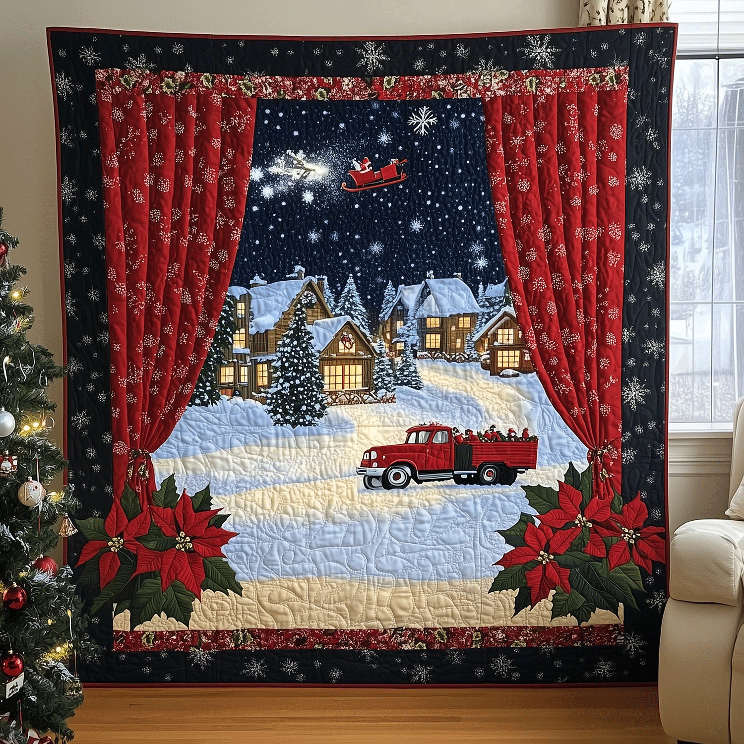 Village Christmas Eve Quilted Blanket Christmas Themed Duvet Sets Secret Santa Pressent Ideas