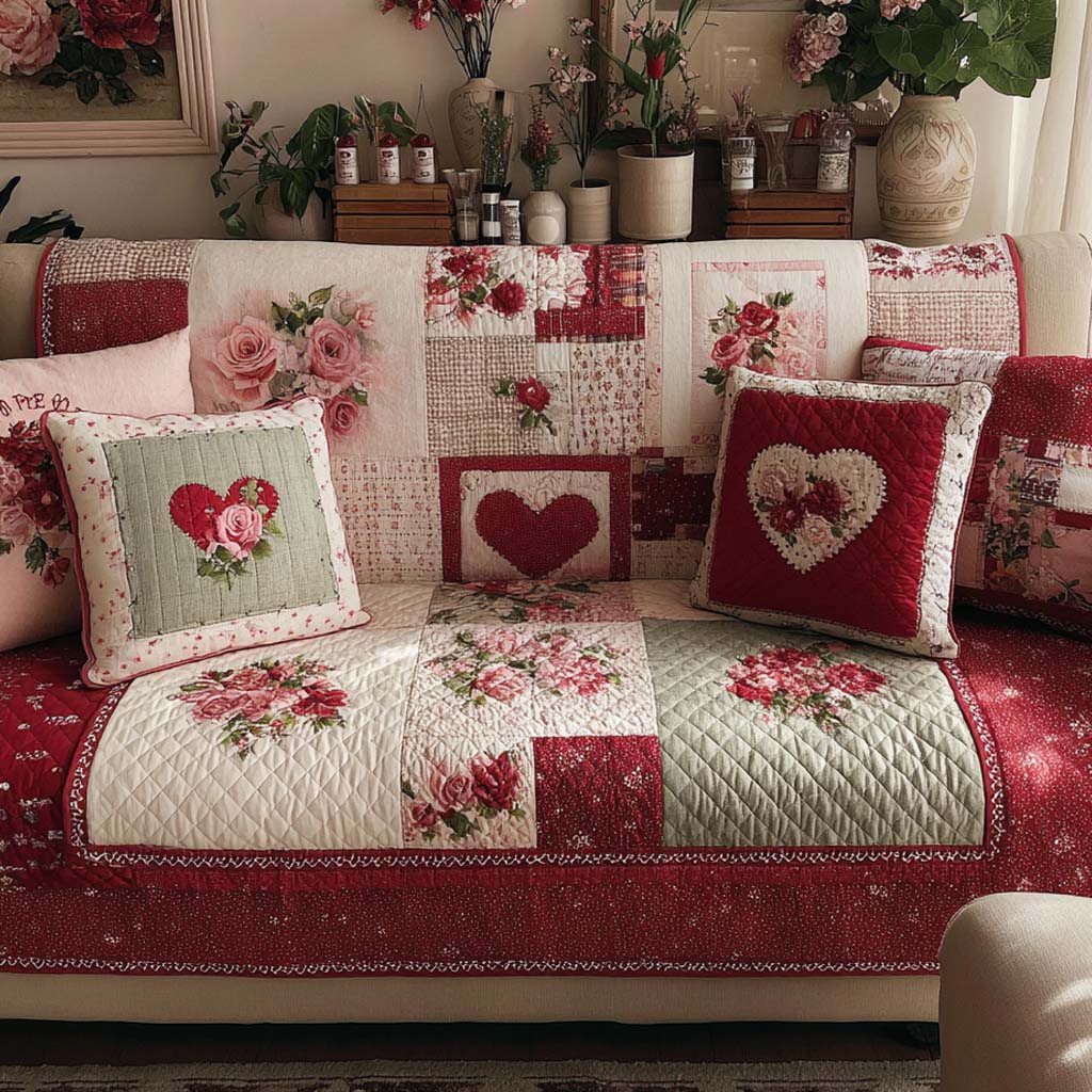 Vintage Bloom Harmony Quilted Sofa Cover Sofa Cover For Couch Valentine Day Presents For Mom
