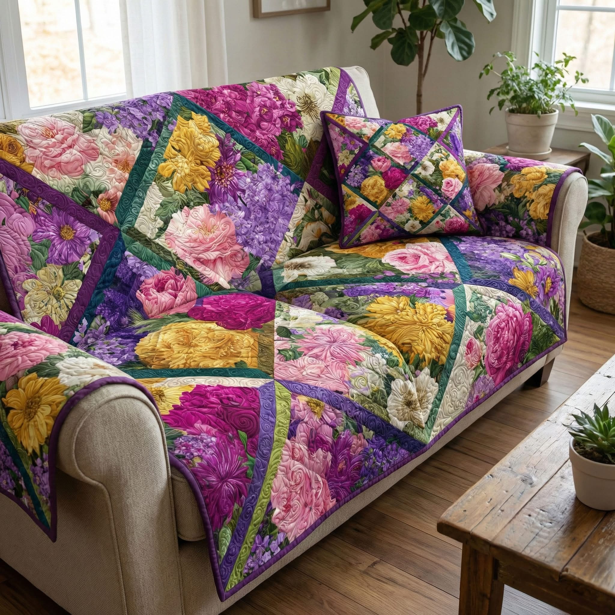 Vintage Blossom Quilted Sofa Cover Floral Sofa Protector Cover Gifts Ideas For Mom