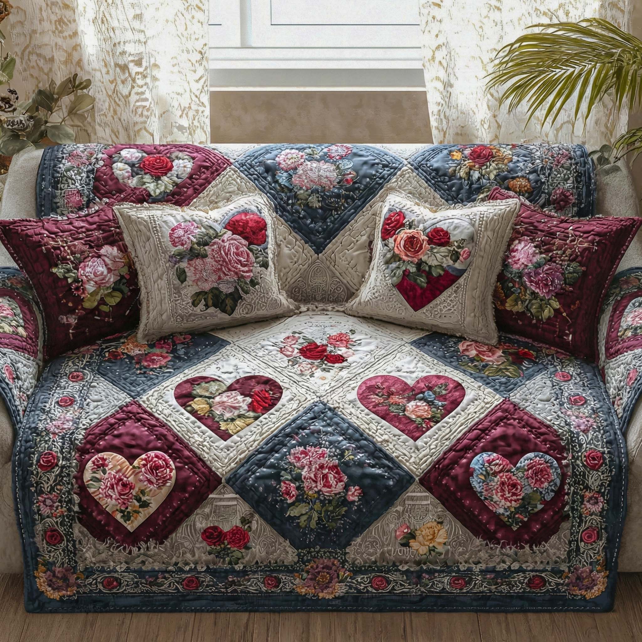 Vintage Blueberry Heart Quilted Sofa Cover Sofa Protector Cover Valentine Day Ideas For Wife