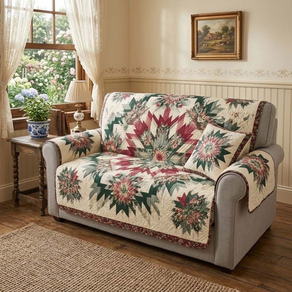 Vintage Cosmo Quilted Sofa Cover Rustic Farmhouse Cozy Home Decor Mother's Day Gifts