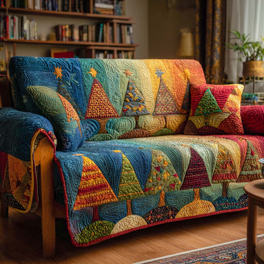 Vintage Holiday Pines Quilted Sofa Cover Christmas Living Room Decor Ideas Family Christmas Gifts