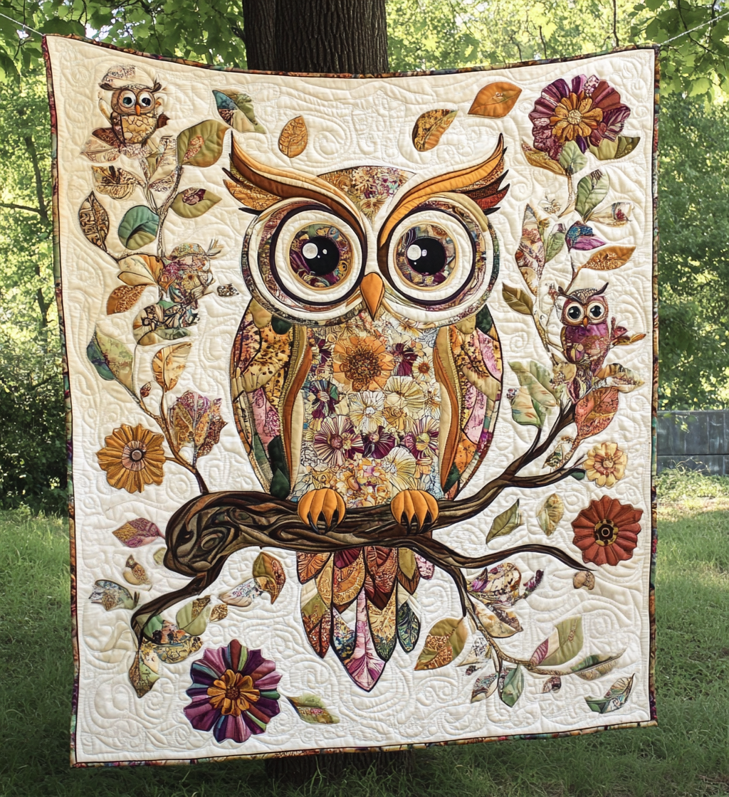 Vintage Owl Quilted Blanket Queen Bed Set Great Gifts For Dad