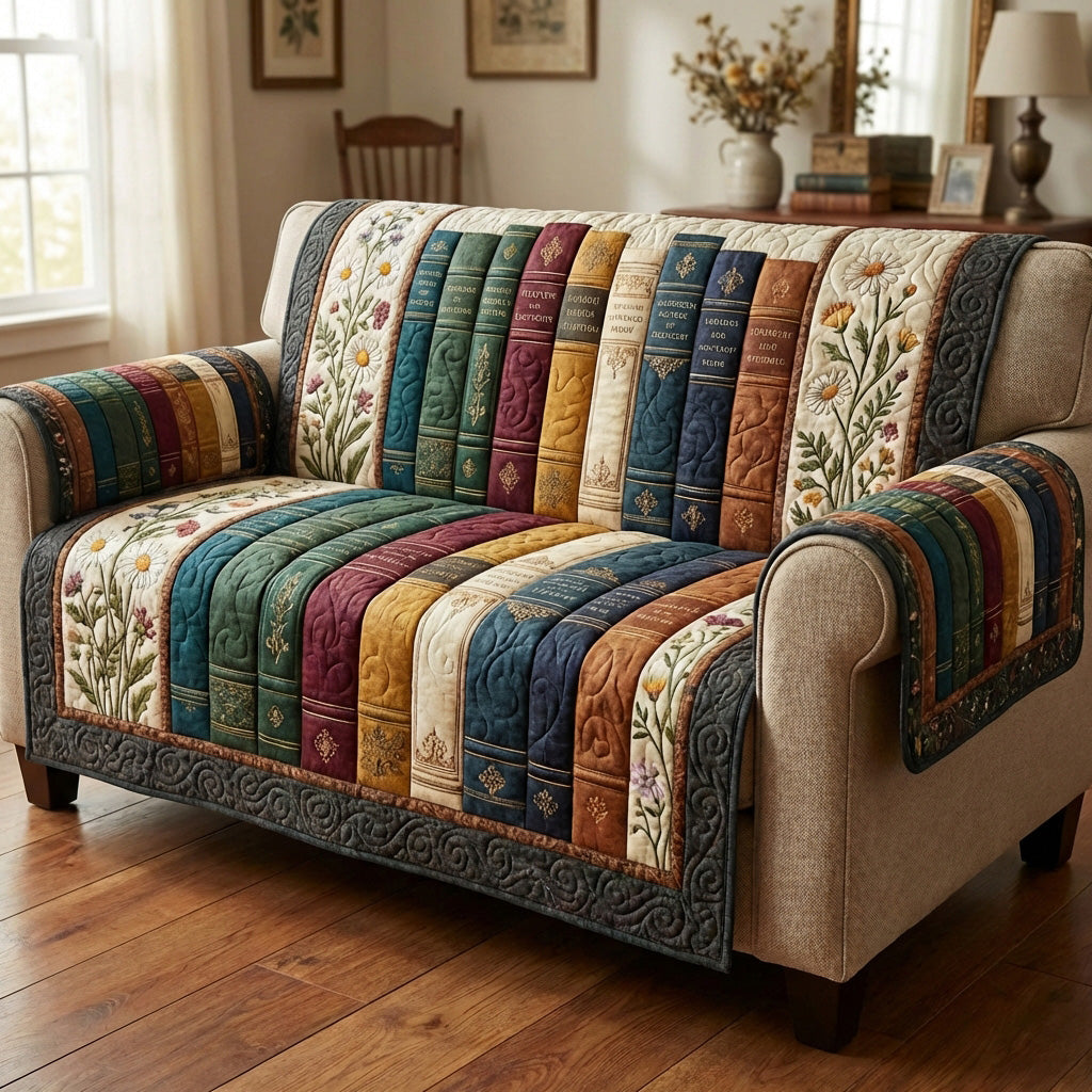 Vintage Reading Room Quilted Sofa Cover Sofa And Seat Covers Birthday Presents For Book Lovers