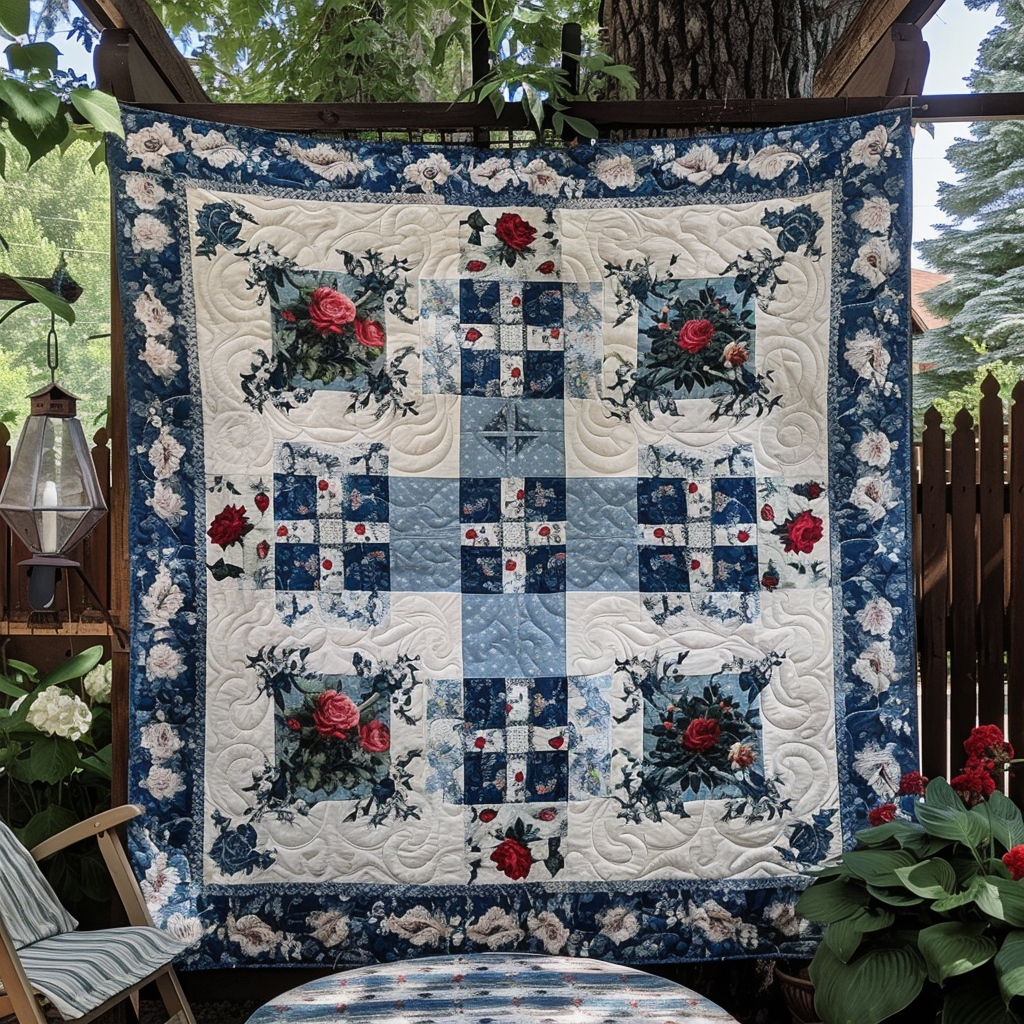 Vintage Roses Patchwork Quilted Blanket Great Bed Sets Christian Gifts For Women