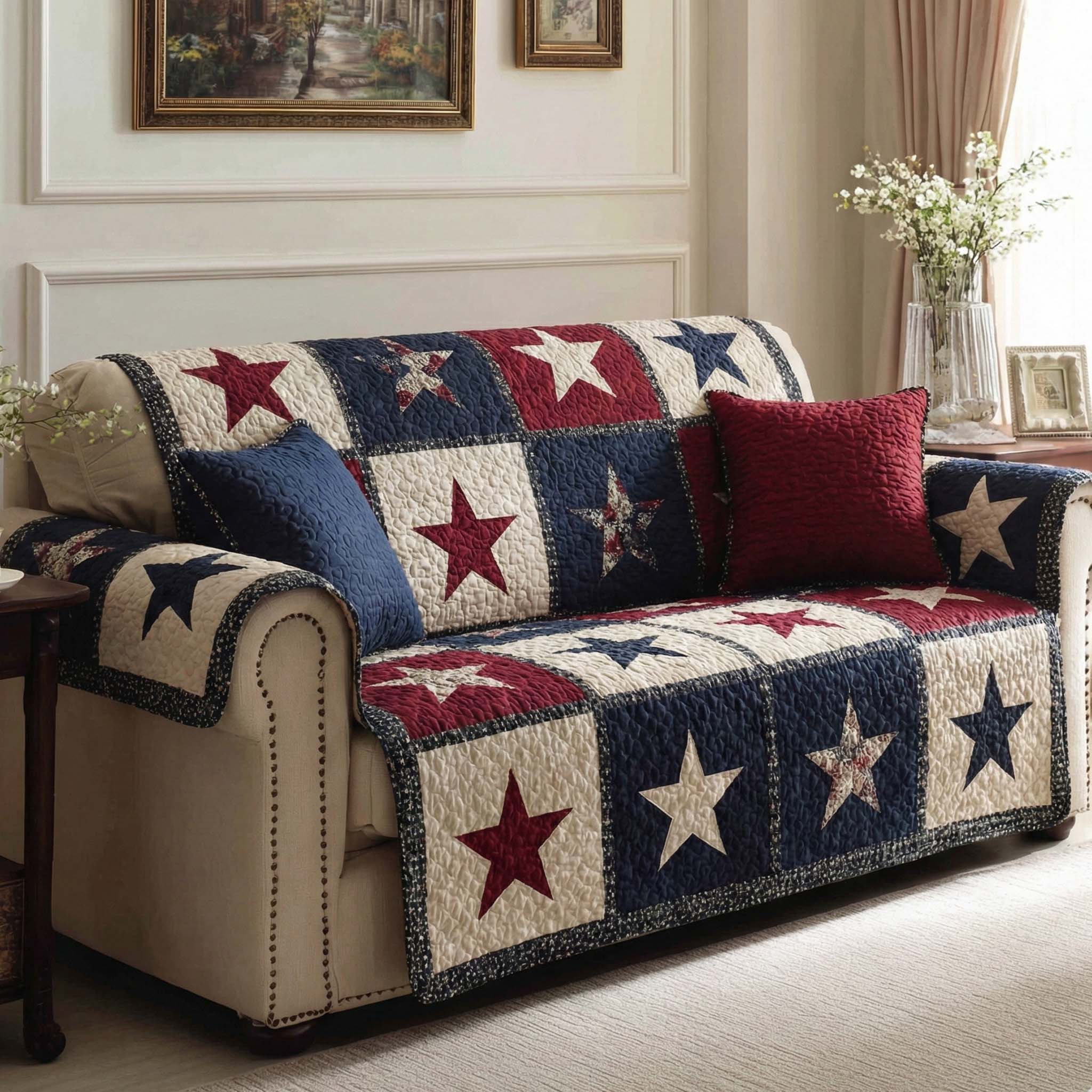 Vintage Stars Quilted Sofa Cover Indoor Decoration Texas Gifts To Send