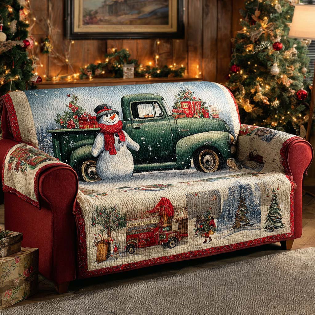 Vintage Truck Snowman Quilted Sofa Cover Holiday Living Christmas Decor Christmas Presents For Mother In Law