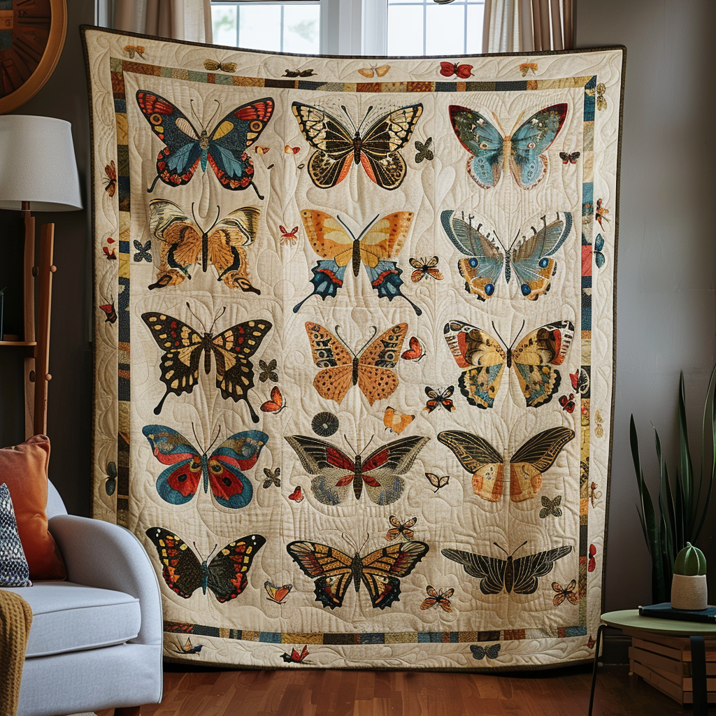 Vivid Butterflies Quilted Blanket Comforter Sets Queen Special Mother's Day Gifts