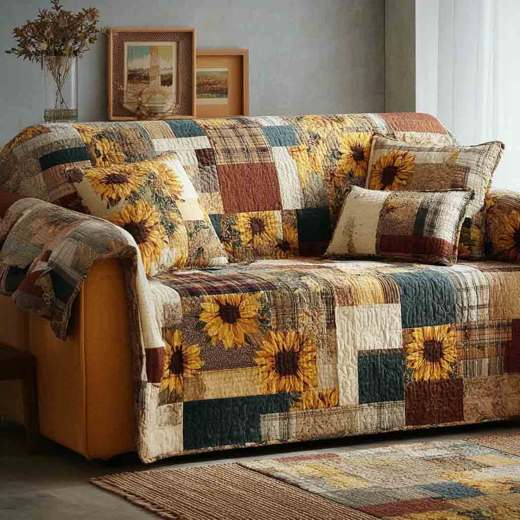 Warm Harvest Quilted Sofa Cover Living Room Sofa Covers Gifts For Sunflower Lovers