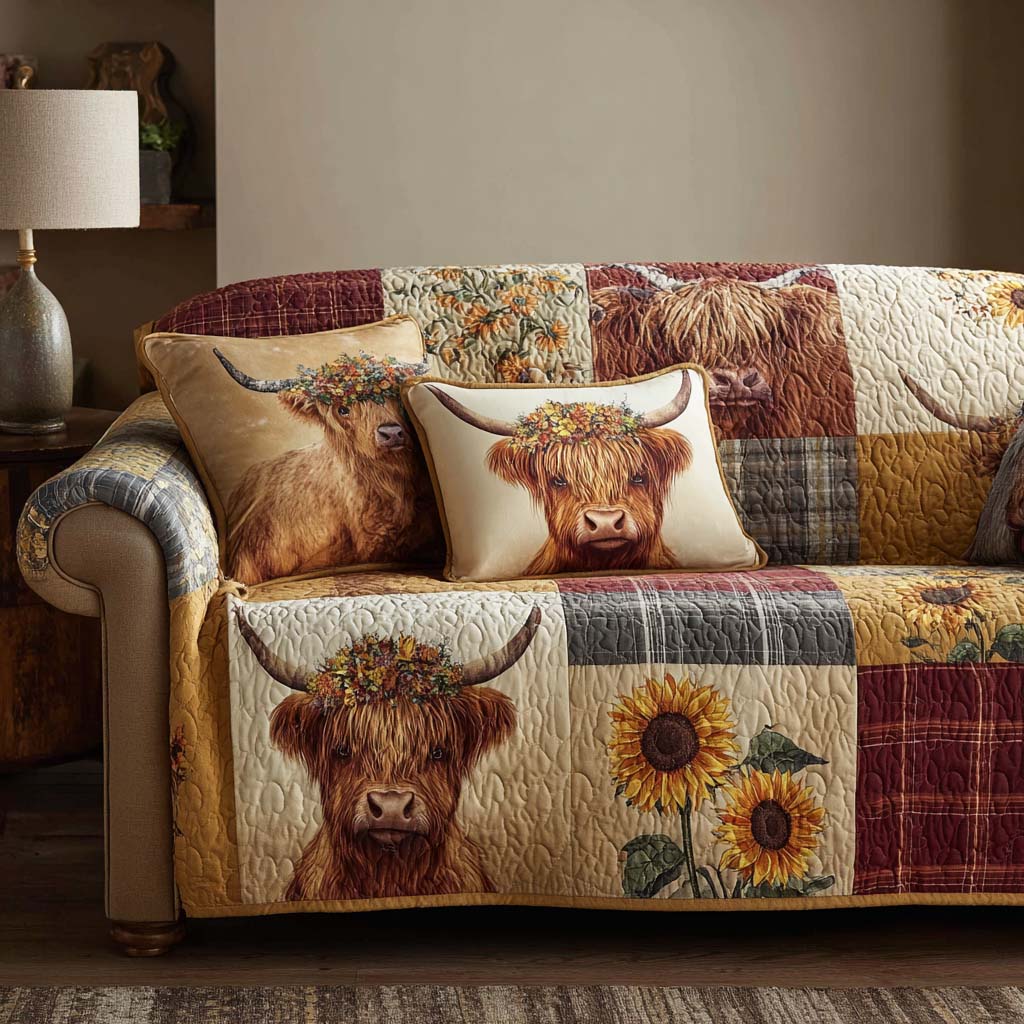 Warm Harvest Quilted Sofa Cover Sofa Couch Cover Highland Cow Gifts For Her