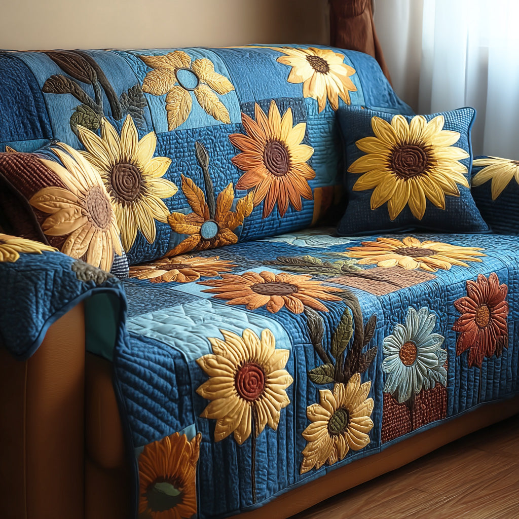 Warm Petals Quilted Sofa Cover Couch And Loveseat Covers Sunflower Gifts For Women