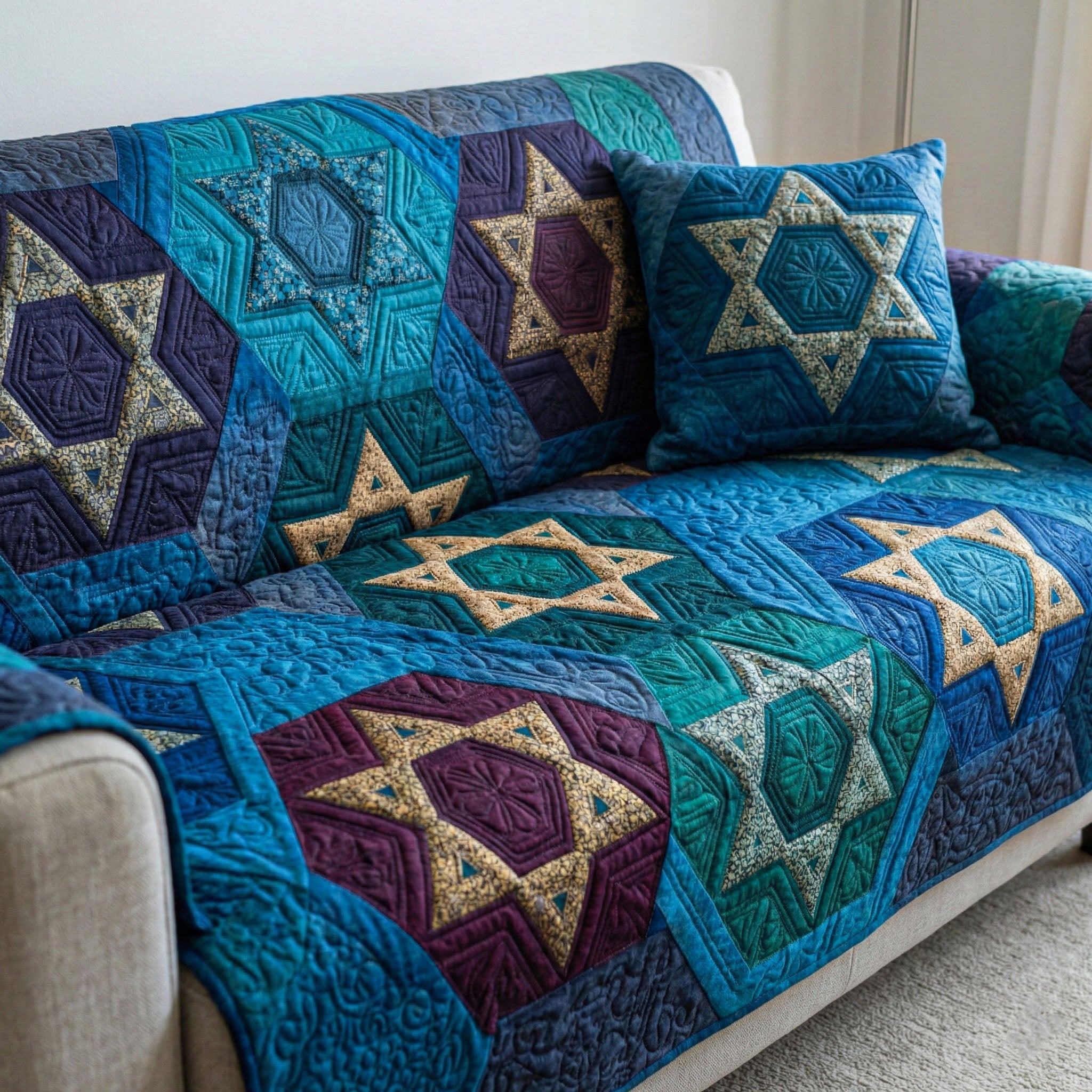 Warm Star Geometry Quilted Sofa Cover Furniture Protectors For Sofas Gifts For Jewish Friends