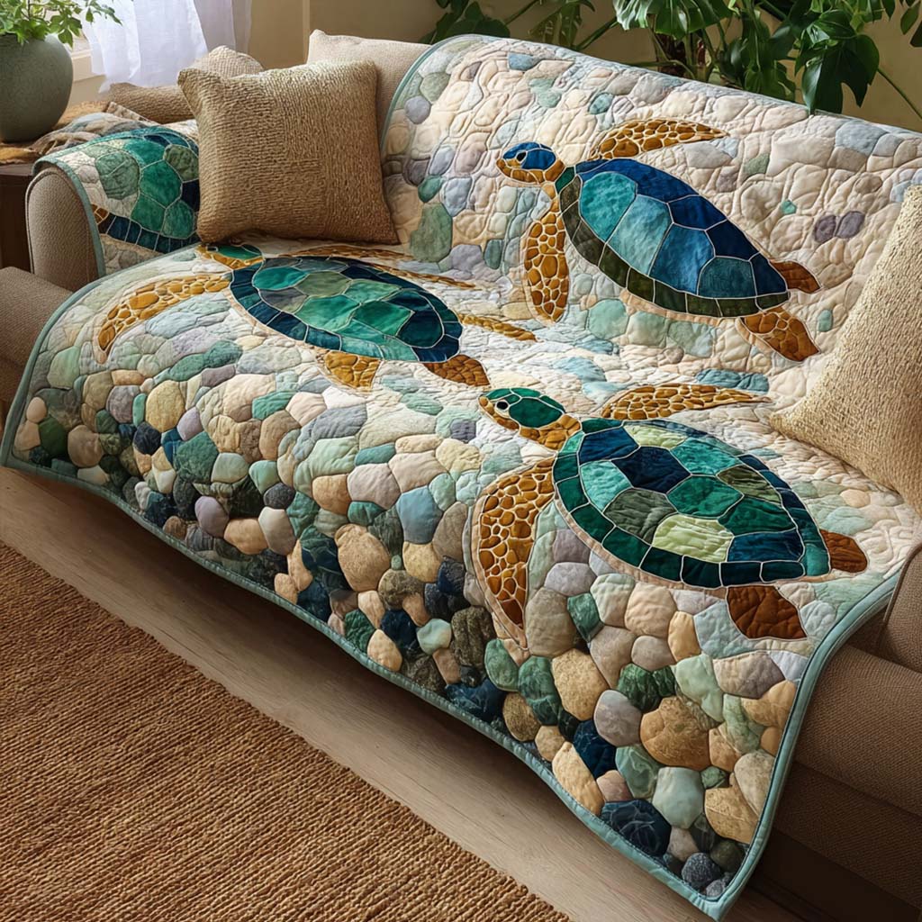 Waves of Calm Quilted Sofa Cover The Best Couch Slipcovers Unique Sea Turtle Gifts