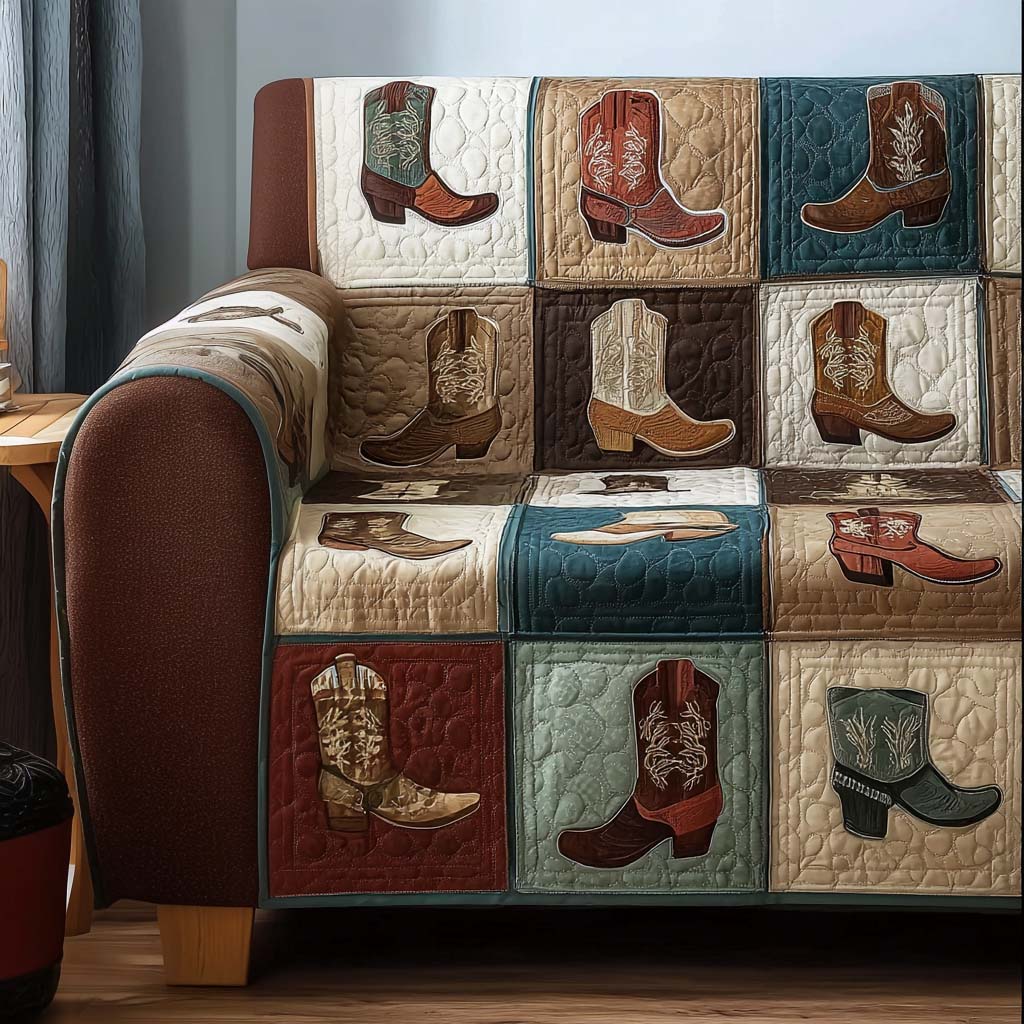 Western Charm Quilted Sofa Cover Holiday Living Decorations Cowboy Gifts For Dad
