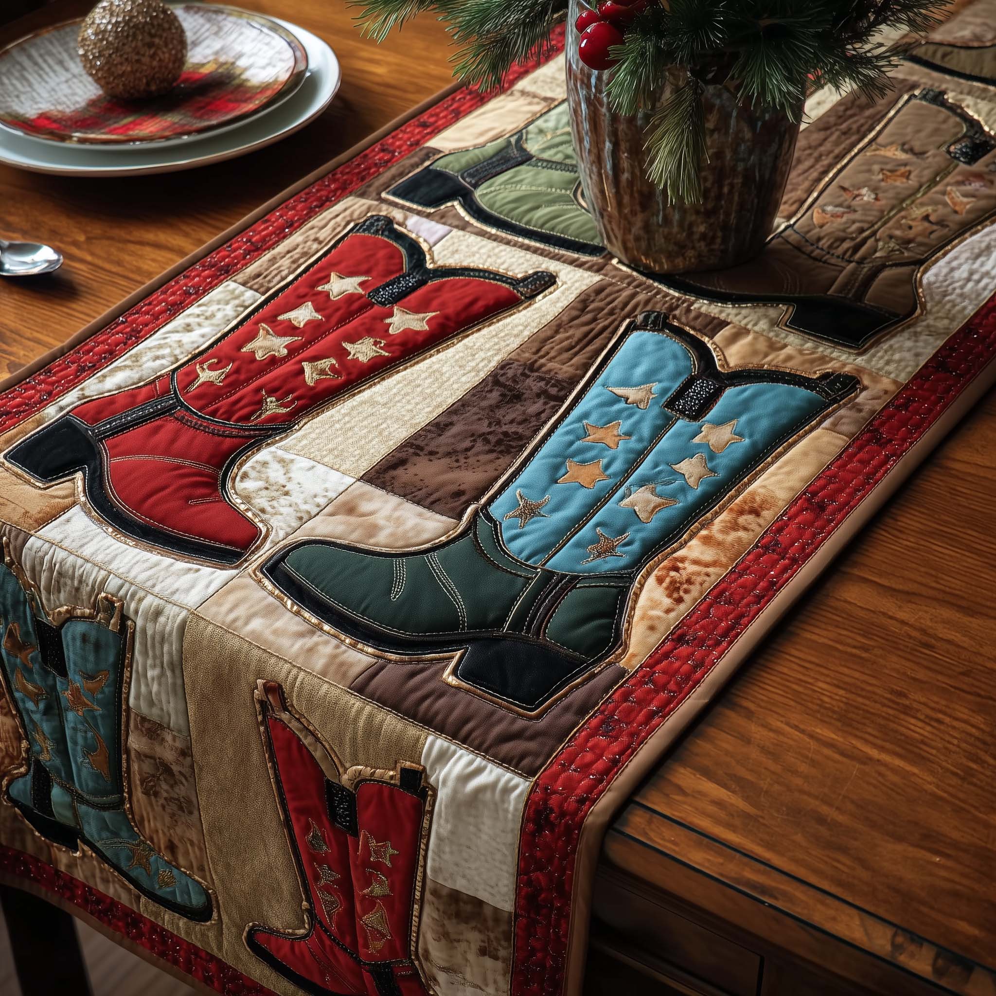 Western Mesa Quilted Table Runner Farmhouse Dining Room Decor Gift For Home