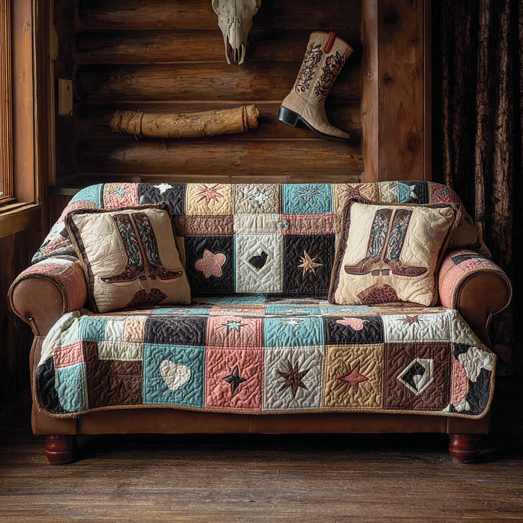 Western Patchwork Mix Quilted Sofa Cover Best Sofa Covers Gifts For Cowboy Husband