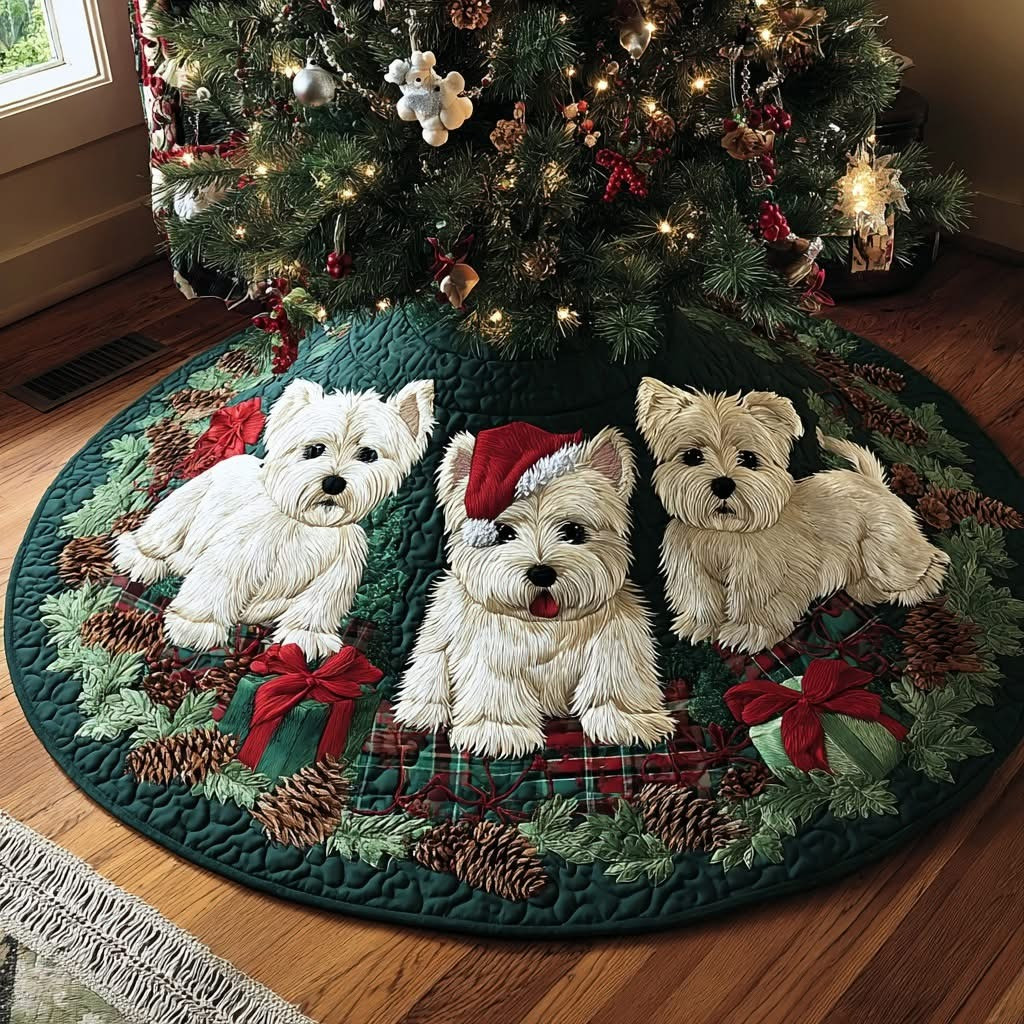Westie Dog Quilted Christmas Tree Skirt 2025 Decoration Presents Ideas For Westie Owner
