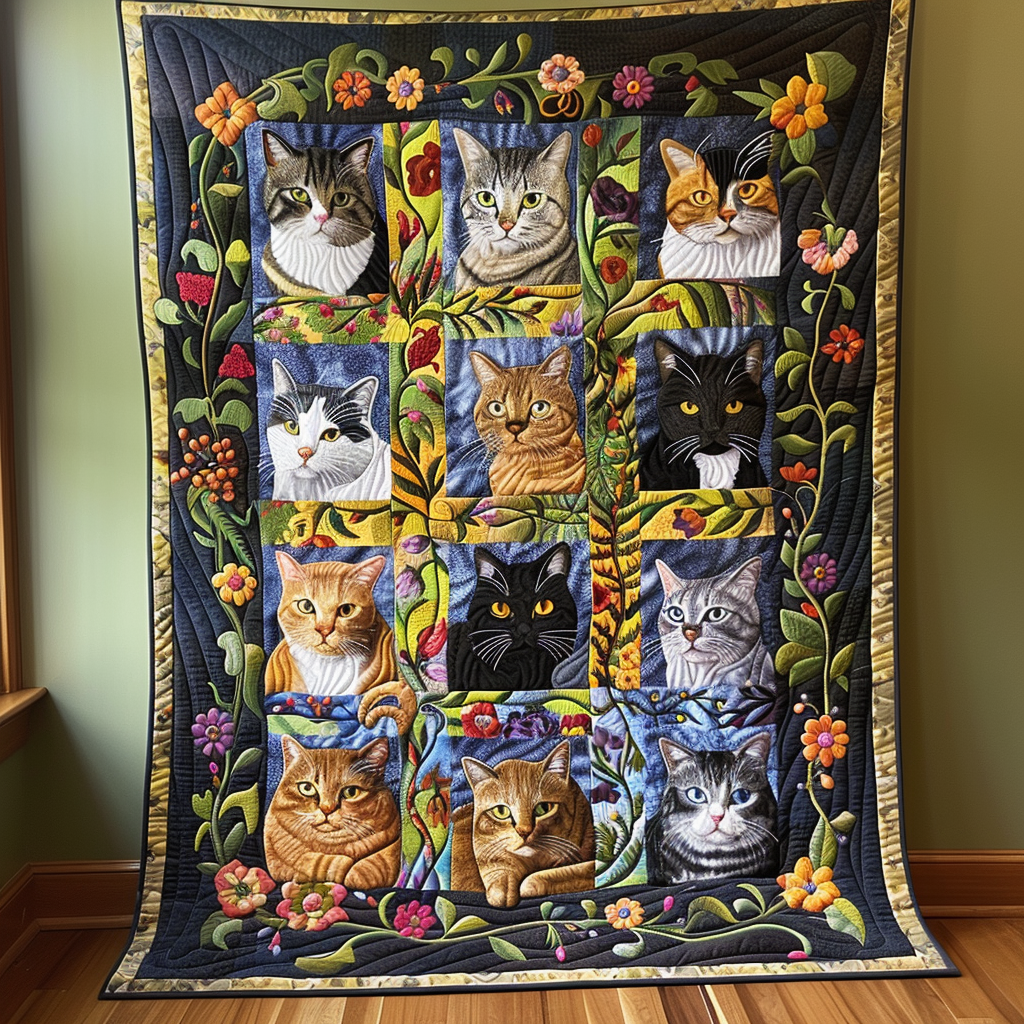Whimsical Cat Quilted Blanket Bedsheet Comforter Set Good Cat Presents