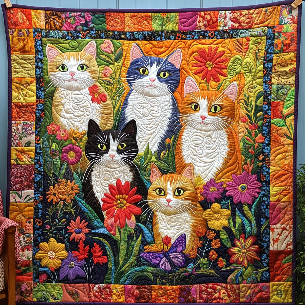 Whimsical Cat Quilted Blanket Good Bed Sheet Sets Birthday Gifts For Cat Lovers
