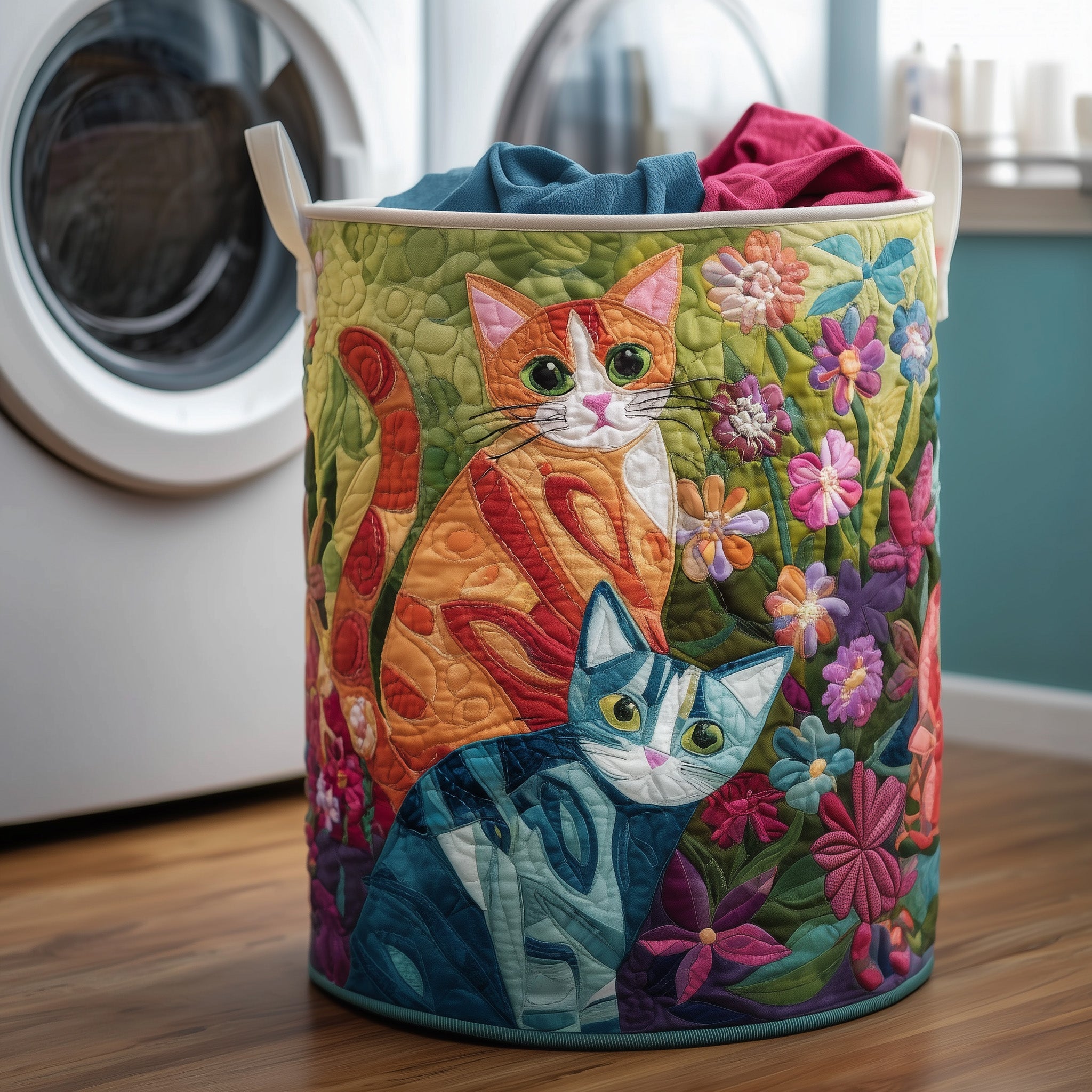 Whimsical Cat Quilted Laundry Basket Best Adorable Gifts For Cat Lovers