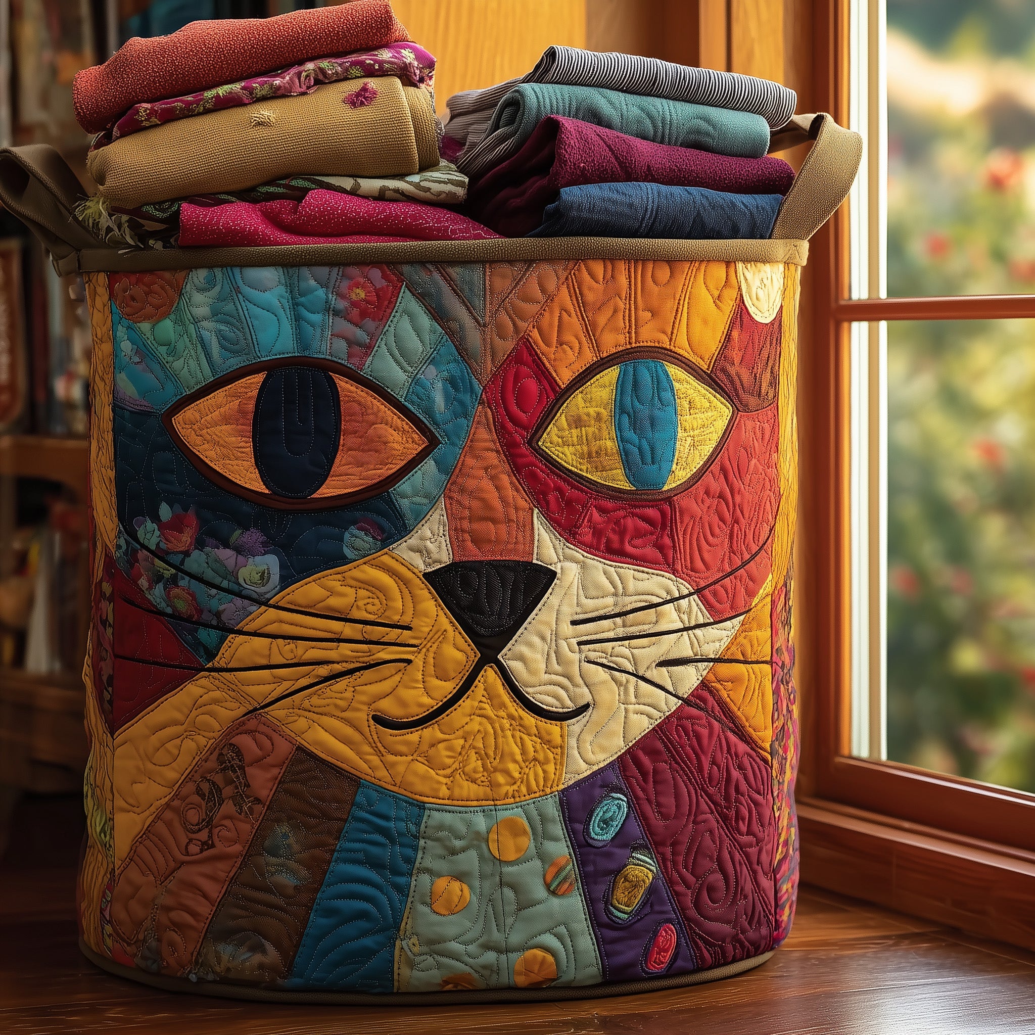 Whimsical Cat Quilted Laundry Basket Best Adorable Presents For Cat Fans